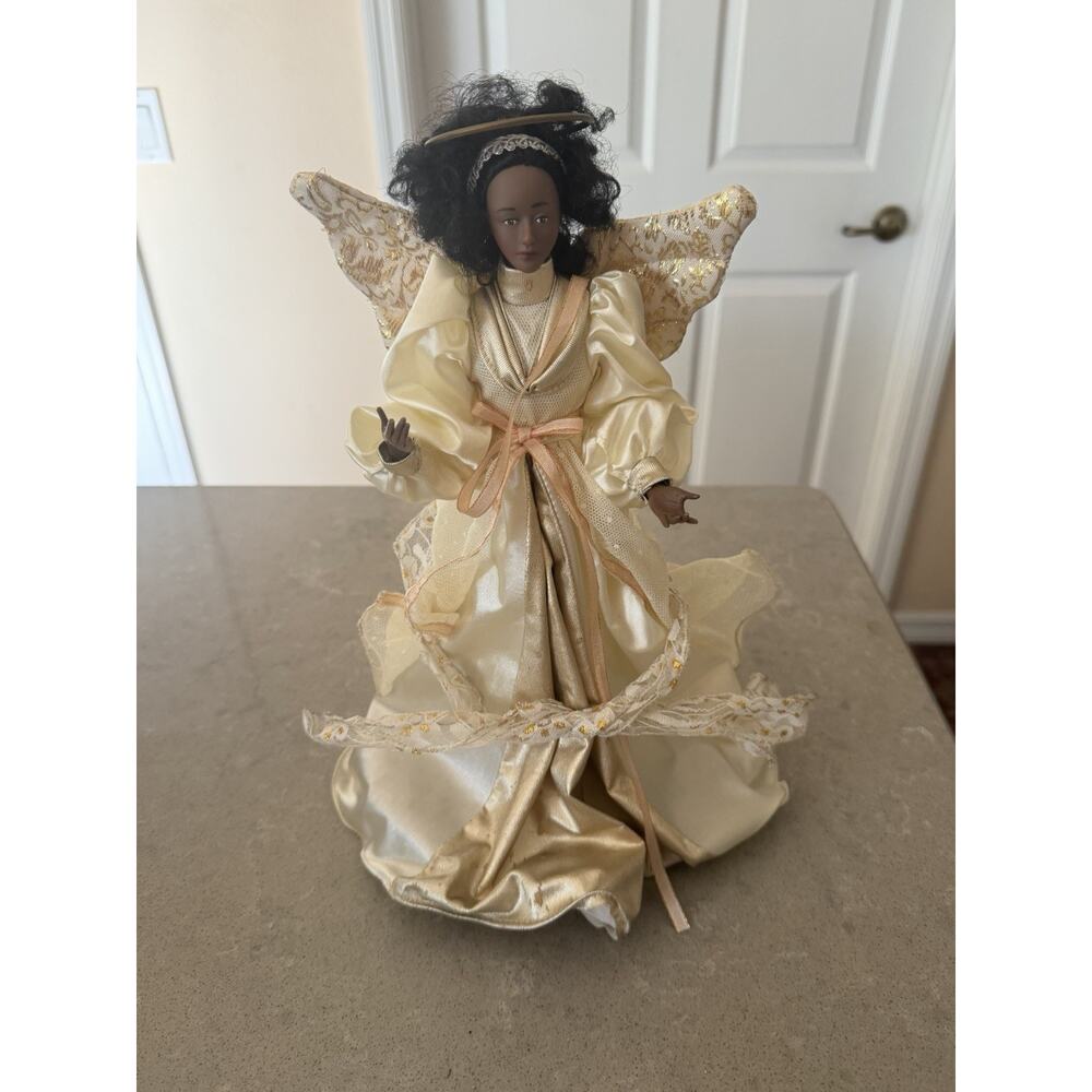 1999 Holiday Creations African American Angel Christmas Tree Topper 13”